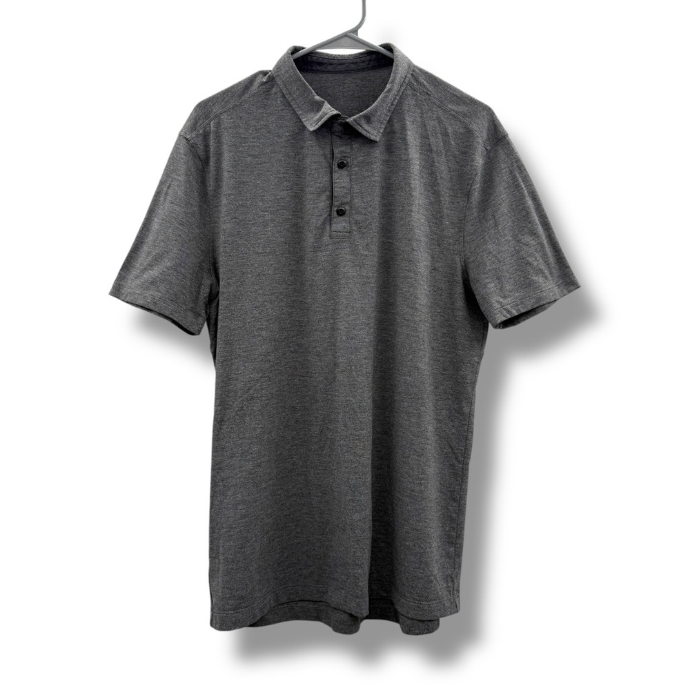 Lululemon Men's Gray Heather Short Sleeve Polo Shirt‎ Sz L Golf Country Club